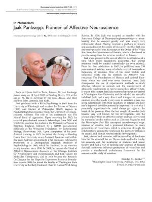 Jaak Panksepp: Pioneer of Affective Neuroscience