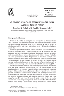 A Review of Salvage Procedures After Failed Achilles Tendon Repair Jonathan B