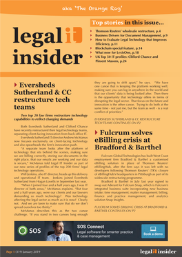 Eversheds Sutherland & CC Restructure Tech Teams Fulcrum Solves Ebilling Crisis at Bradford & Barthel
