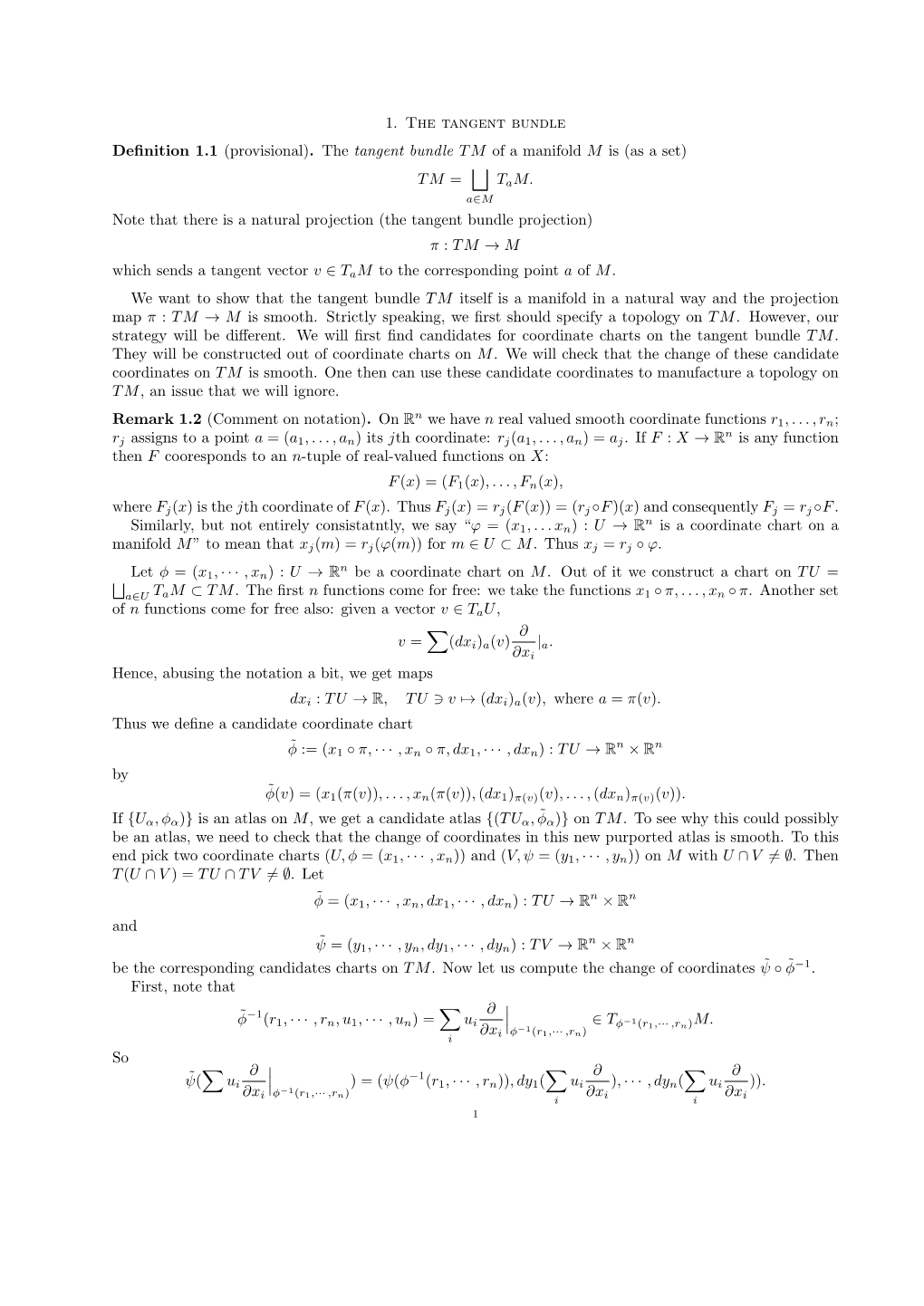 The Tangent Bundle TM of a Manifold M Is (As a Set) G TM = Tam