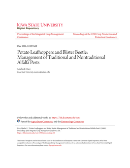 Potato Leafhoppers and Blister Beetle: Management of Traditional and Nontraditional Alfalfa Pests Marlin E