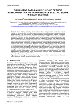 Conductive Paths and Influence of Their Interconnection on Tranmission of Electric Signal in Smart Clothing