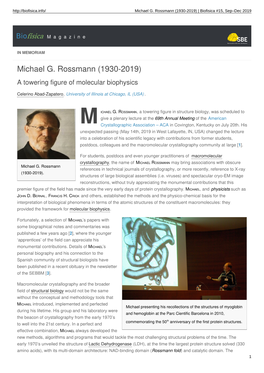 Michael G. Rossmann (1930-2019) | Biofisica #15, Sep–Dec 2019