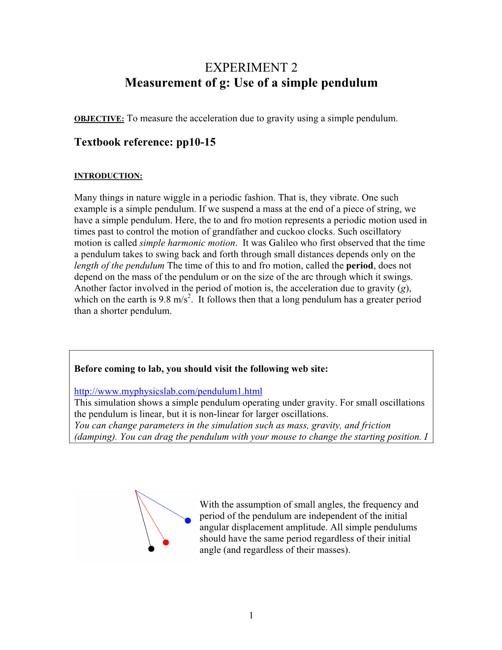 Experiment #2 Measurement of G: Use of a Simple Pendulum (Pdf)