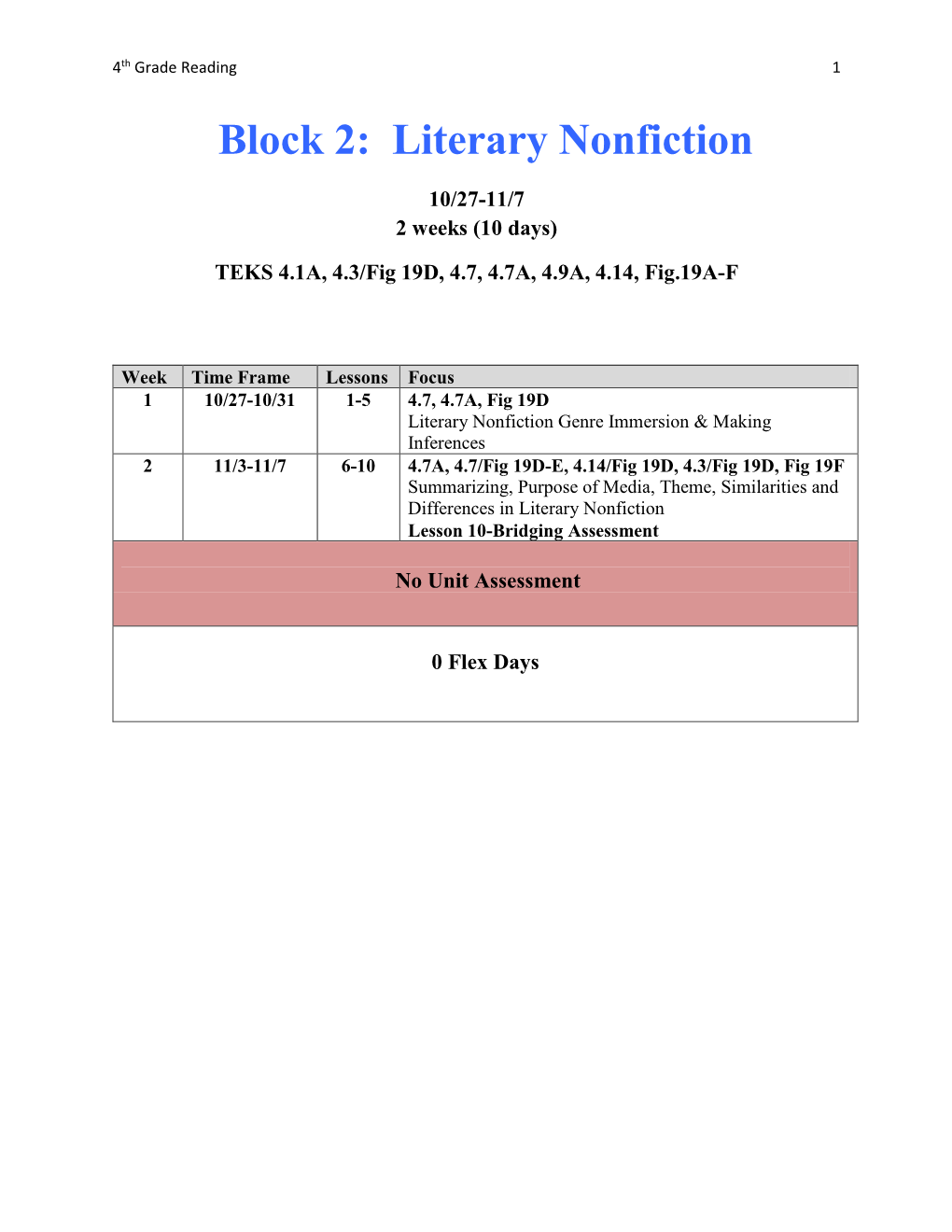 Block 2: Literary Nonfiction