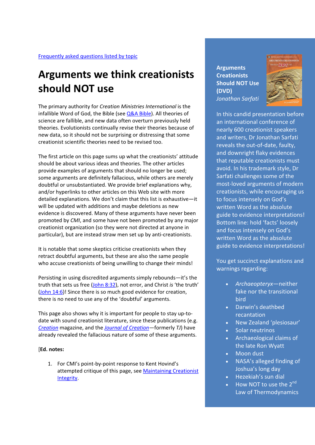 Arguments We Think Creationists Should NOT