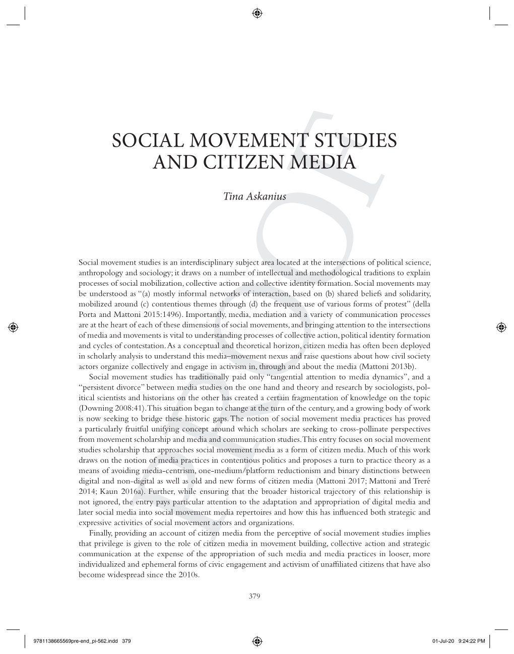 Social Movement Studies and Citizen Media