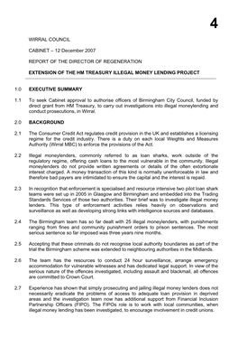 WIRRAL COUNCIL CABINET – 12 December 2007 REPORT of the DIRECTOR of REGENERATION EXTENSION of the HM TREASURY ILLEGAL MONEY LE