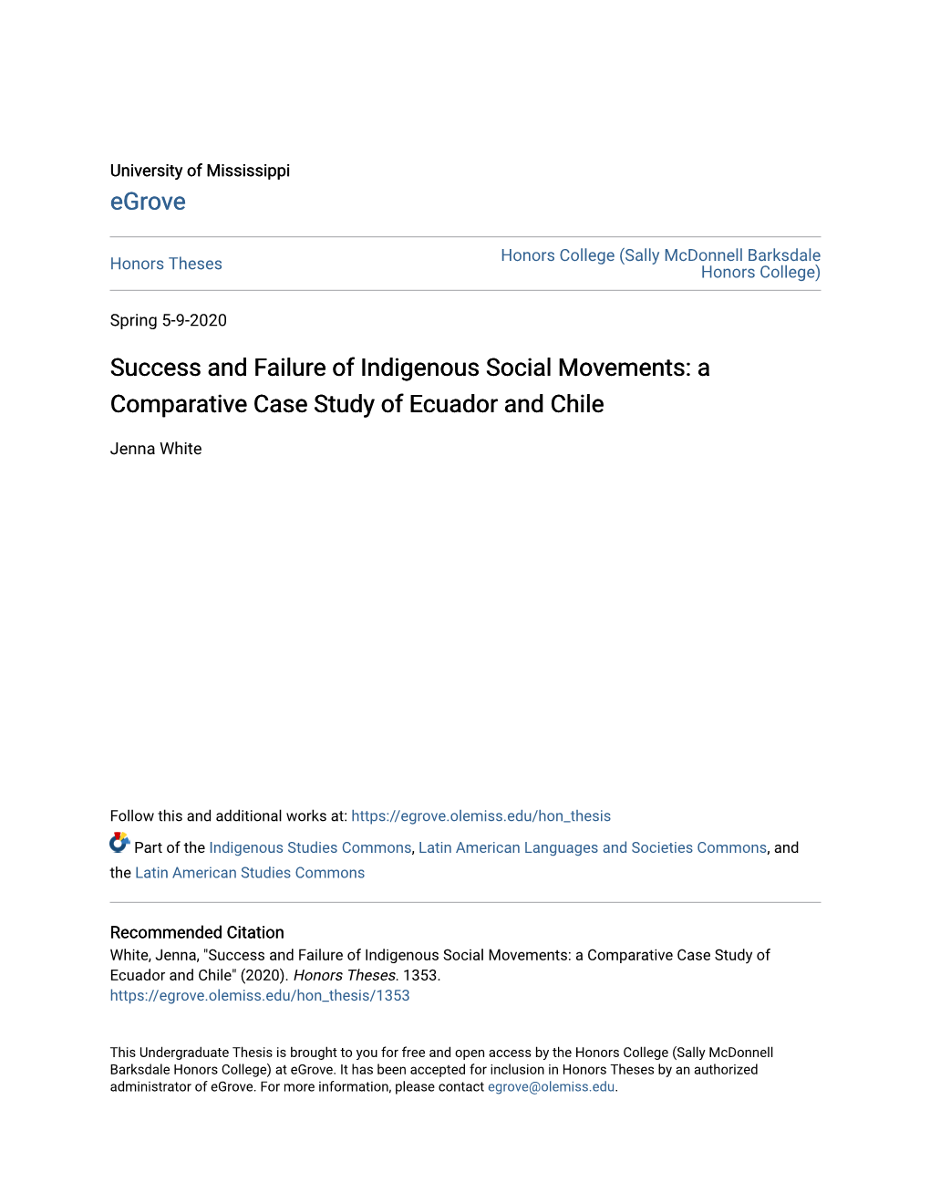 Success and Failure of Indigenous Social Movements: a Comparative Case Study of Ecuador and Chile