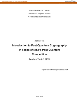 Introduction to Post-Quantum Cryptography in Scope of NIST's Post-Quantum Competition