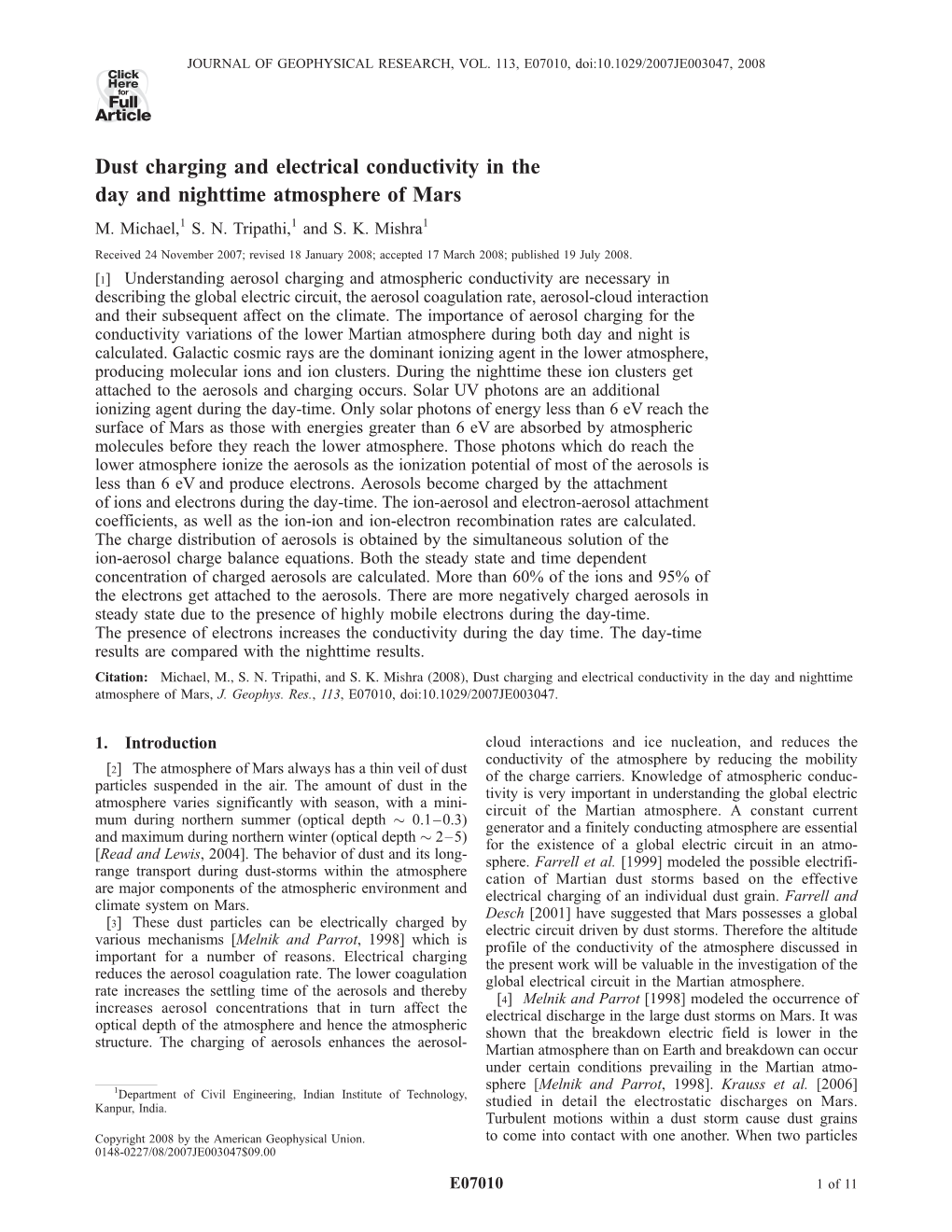 Dust Charging and Electrical Conductivity in the Day and Nighttime Atmosphere of Mars M