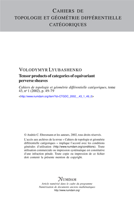 Tensor Products of Categories of Equivariant Perverse Sheaves Cahiers De Topologie Et Géométrie Différentielle Catégoriques, Tome 43, No 1 (2002), P