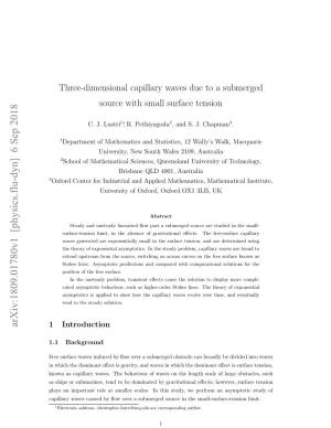 Three-Dimensional Capillary Waves Due to a Submerged Source with Small Surface Tension
