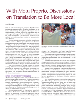 With Motu Proprio, Discussions on Translation to Be More Local