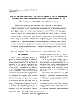 Surveying of Organizational Culture and Management Behavior Affect in Organizational Innovation (Case Study: Agriculture Organization of Eastern Azerbaijan in Iran)