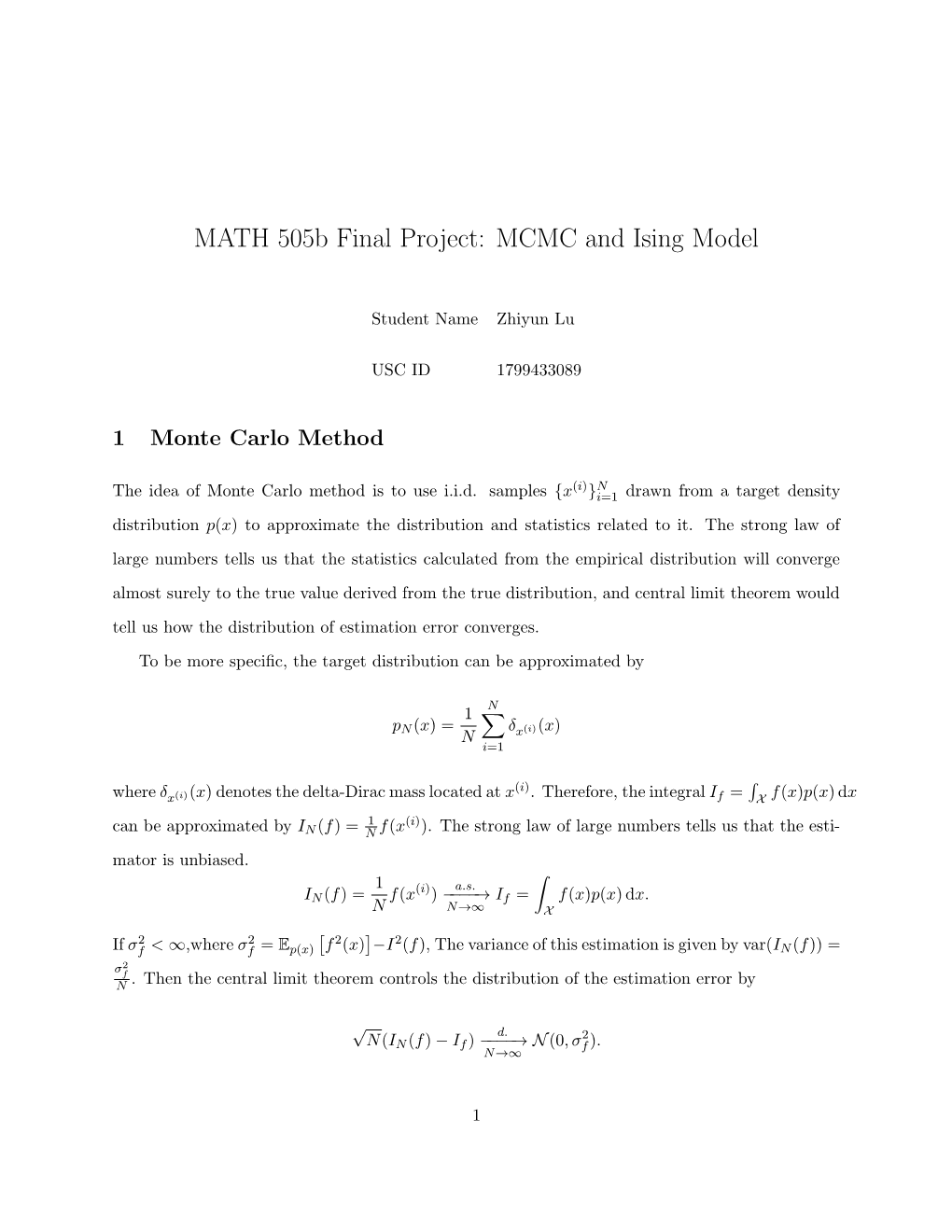 MATH 505B Final Project: MCMC and Ising Model