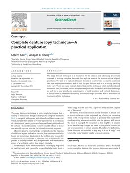 Complete Denture Copy Technique—A Practical Application