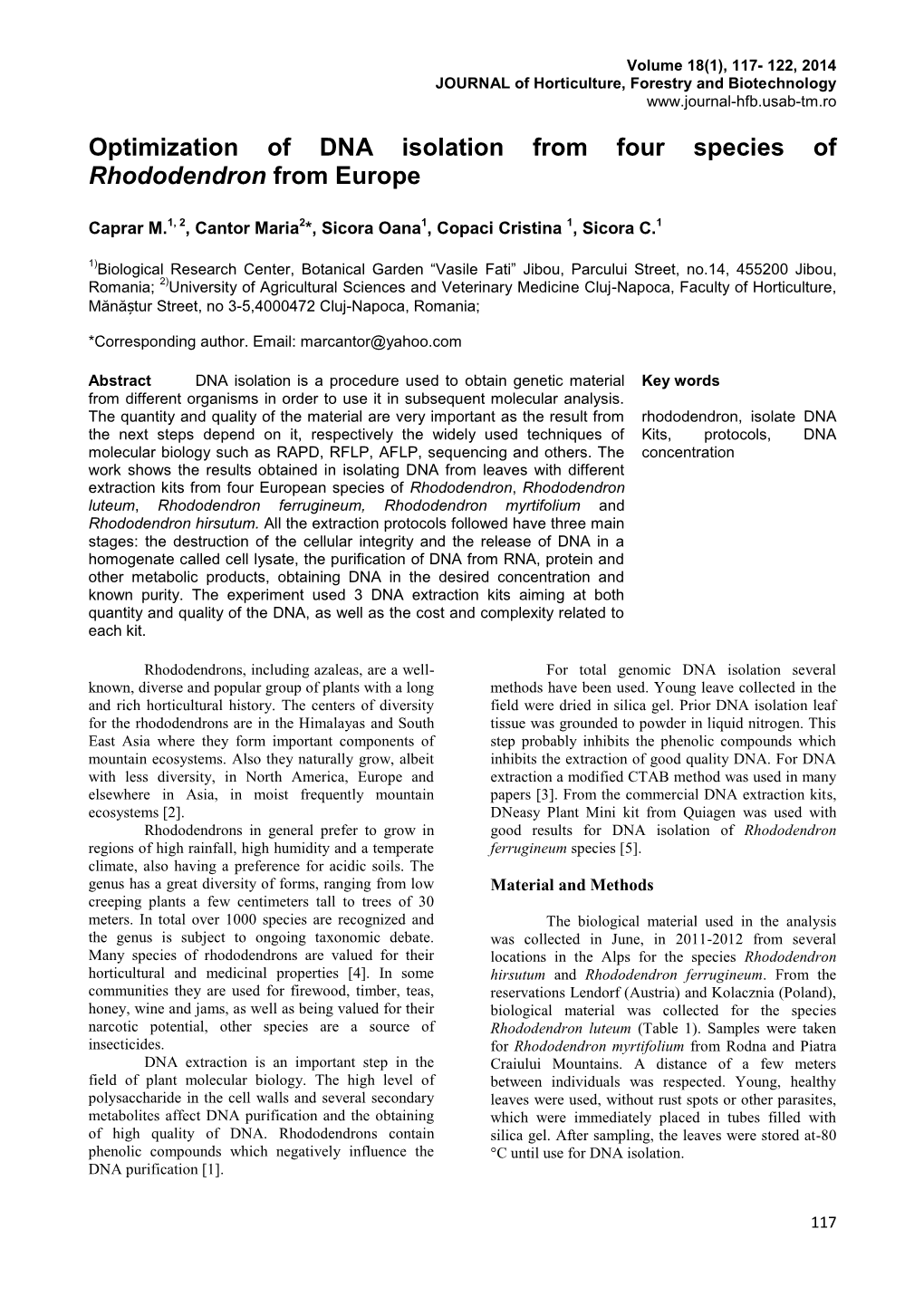 Optimization of DNA Isolation from Four Species of Rhododendron from Europe