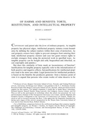 Torts, Restitution, and Intellectual Property