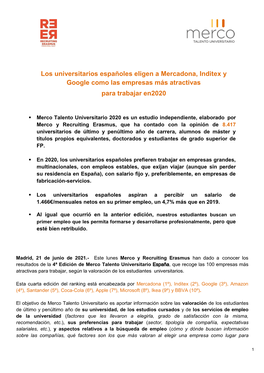 Los Universitarios Españoles Eligen a Mercadona, Inditex Y Google Como Las Empresas Más Atractivas Para Trabajar En 2020