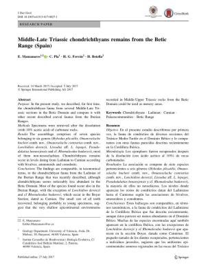 Middle-Late Triassic Chondrichthyans Remains from the Betic Range (Spain)
