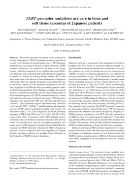 TERT Promoter Mutations Are Rare in Bone and Soft Tissue Sarcomas of Japanese Patients