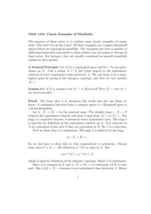 Math 1410: Classic Examples of Manifolds