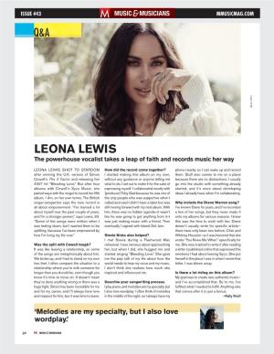 LEONA LEWIS the Powerhouse Vocalist Takes a Leap of Faith and Records Music Her Way