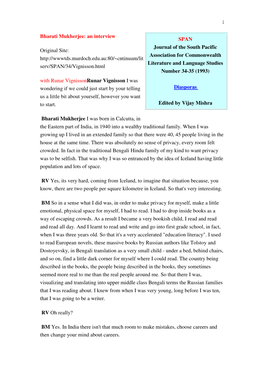Bharati Mukherjee: an Interview Original Site