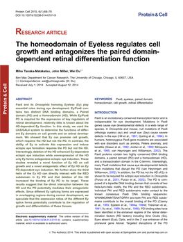 The Homeodomain of Eyeless Regulates Cell Growth and Antagonizes the Paired Domain- Dependent Retinal Differentiation Function