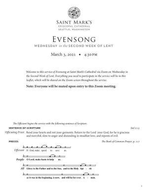 Evensong Wednesday in the Second Week of Lent