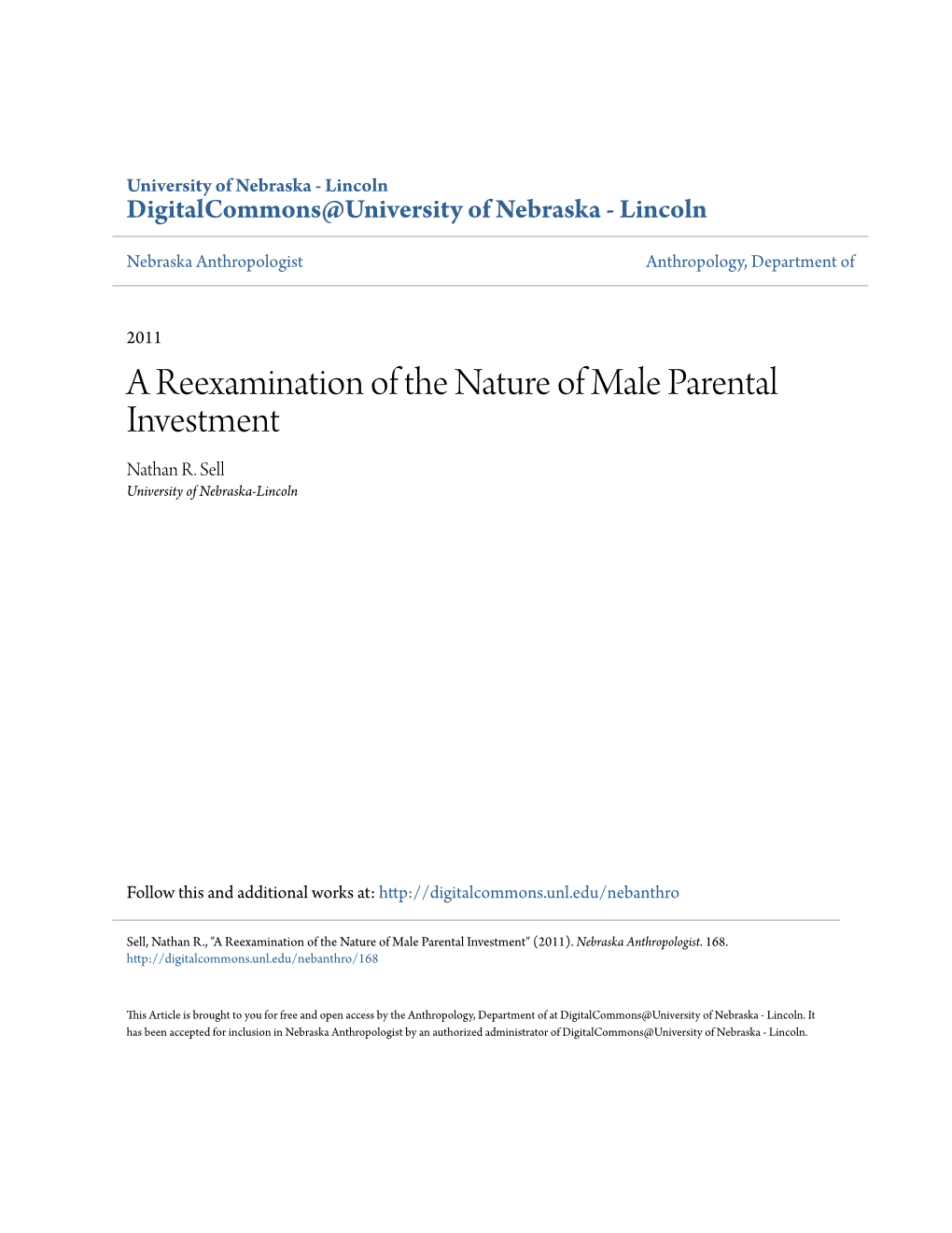 A Reexamination of the Nature of Male Parental Investment Nathan R