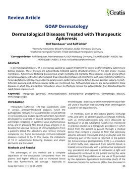 GOAP Dermatology Dermatological Diseases Treated with Therapeutic Apheresis Rolf Bambauer1 and Ralf Schiel2