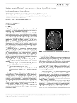Sudden Onset of Cotard's Syndrome As a Clinical Sign of Brain Tumor