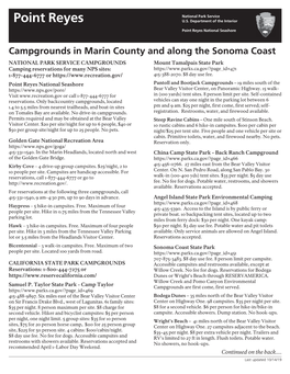 Campgrounds in Marin County and Along the Sonoma Coast