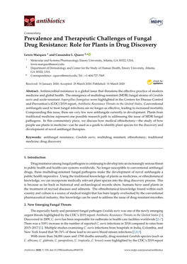 Prevalence and Therapeutic Challenges of Fungal Drug Resistance: Role for Plants in Drug Discovery