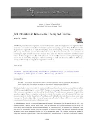 MTO 12.3: Duffin, Just Intonation in Renaissance Theory and Practice