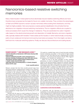 Nanoionics-Based Resistive Switching Memories