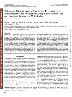 Ontogeny of Norepinephrine Transporter Expression and Antidepressant-Like Response to Desipramine in Wild-Type and Serotonin Transporter Mutant Mice