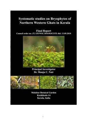 Systematic Studies on Bryophytes of Northern Western Ghats in Kerala”