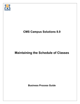 Maintaining Schedule of Classes User Guide