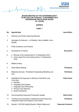Public Governing Body Papers 12 November 2019
