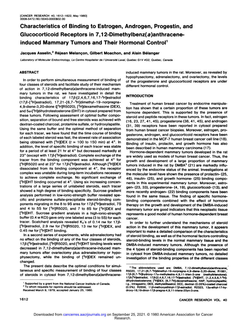 Characteristics of Binding to Estrogen, Androgen, Progestin, and Glucocorticoid Receptors in 7,12-Dimethylbenz(A)