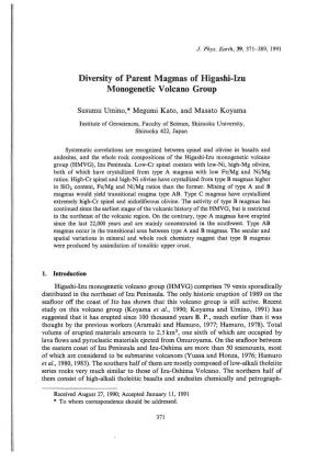 Diversity of Parent Magmas of Higashi-Izu Monogenetic Volcano Group