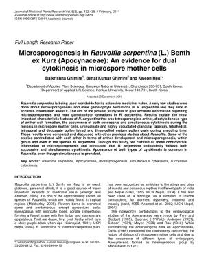 Apocynaceae): an Evidence for Dual Cytokinesis in Microspore Mother Cells