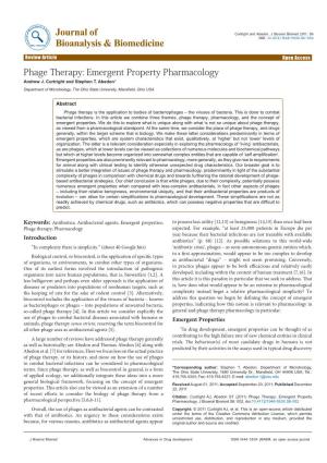 Phage Therapy: Emergent Property Pharmacology Andrew J