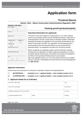 NCA Vegetation Clearing Permit Application