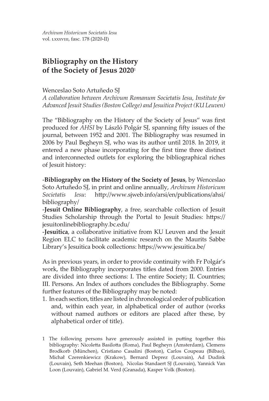 Bibliography on the History of the Society of Jesus 20201