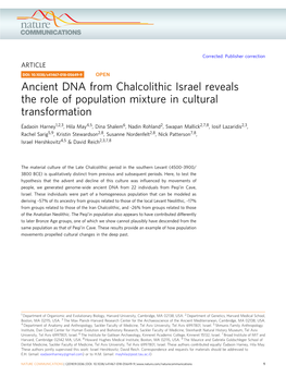 Ancient DNA from Chalcolithic Israel Reveals the Role of Population Mixture in Cultural Transformation