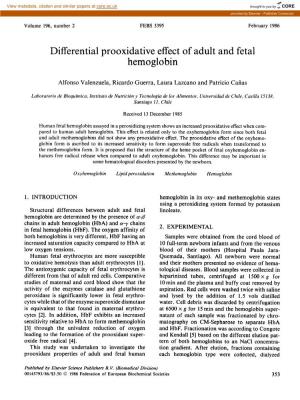 Differential Prooxidative Effect of Adult and Fetal Hemoglobin